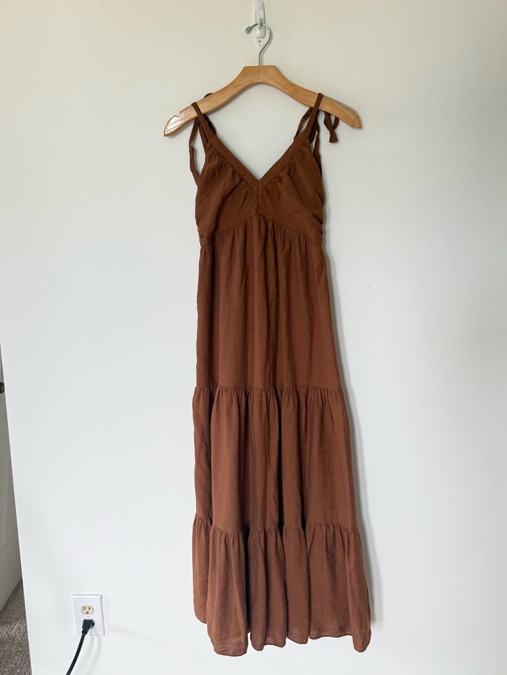 Express Rust Brown Tiered Maxi Dress with Tie Straps